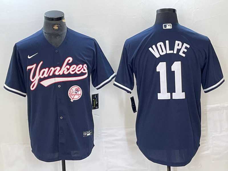 Men%27s New York Yankees #11 Anthony Volpe Navy With Patch Cool Base Stitched Baseball Jerseys